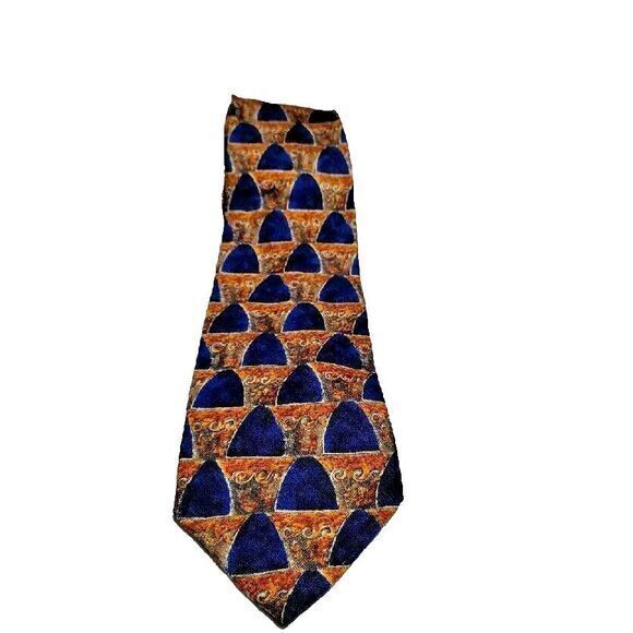 Ermenegildo Zegna Tie Silk Repp‎ Blue & Gold Italy Hand Made Artsy Suit Necktie - Picture 1 of 4